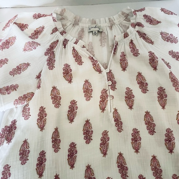 Wonderly Womens Top Blouse Raglan Sleeves Gathered to Neck Size Medium Vee Neck - Picture 11 of 16